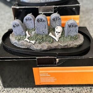 Haunted Graveyard Halloween Figural Candle - Tombstones, Skulls RARE! EUC